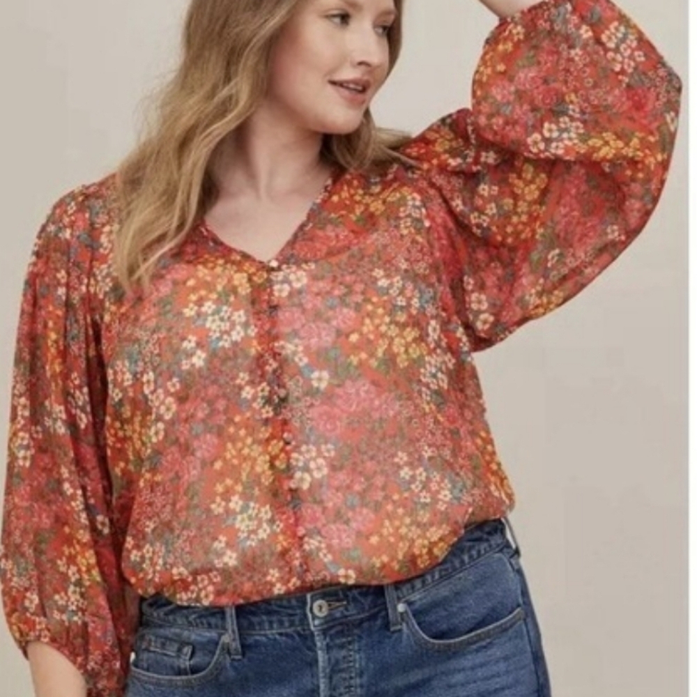 Torrid Red Floral Blouse